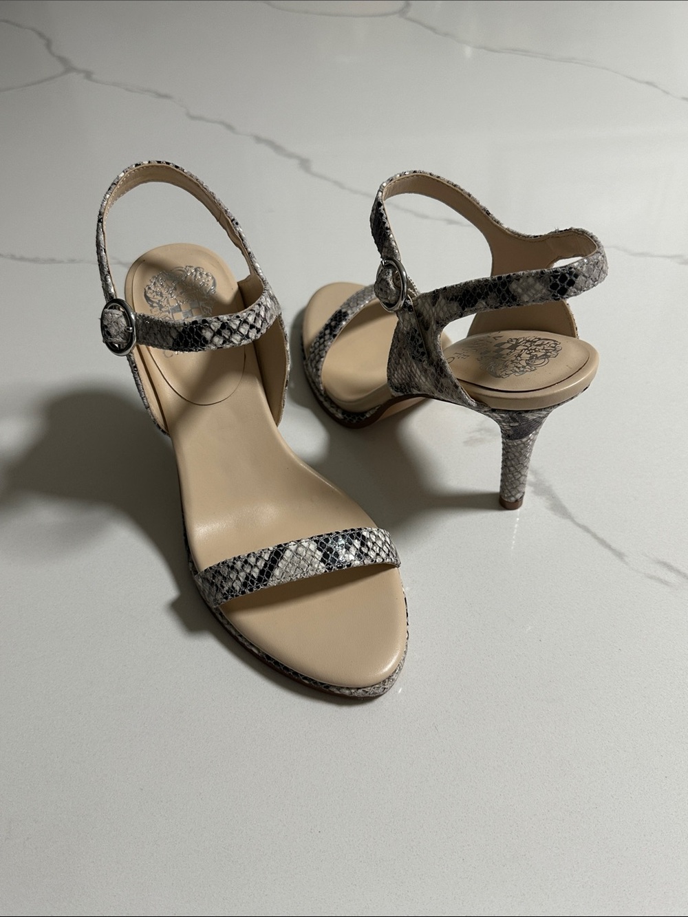 Vince Camuto Snake-Print Ankle Strap Heels